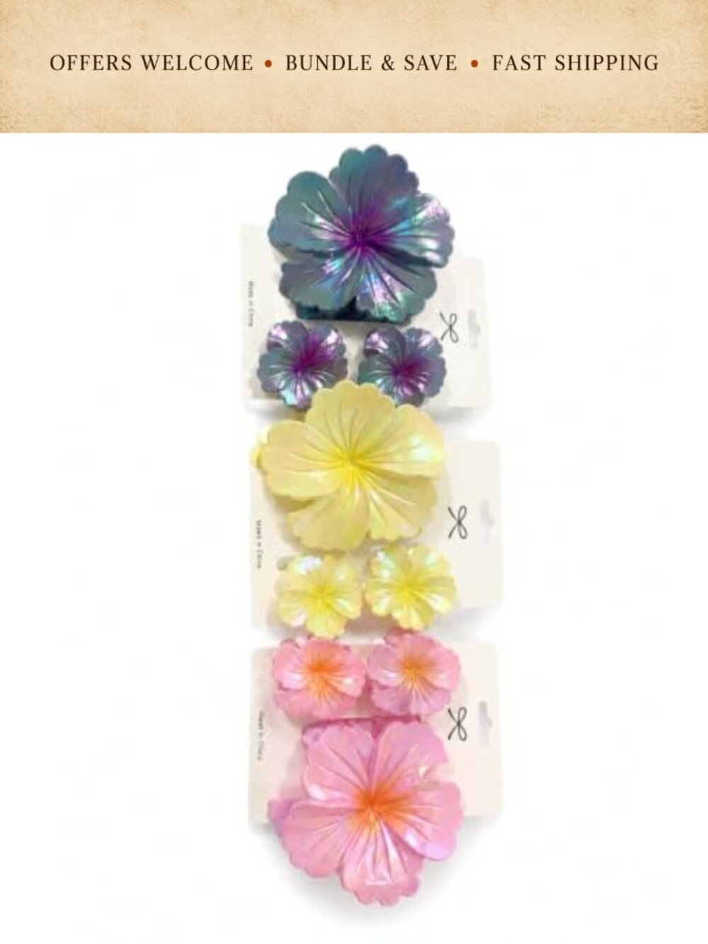 Flower Hair Claw Clips 6 Pc Strong Hold Non-Slip Acrylic Plastic